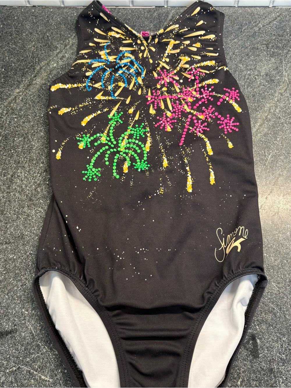 GK Simone Biles Invitational Leotard with Multicolor Firework Print